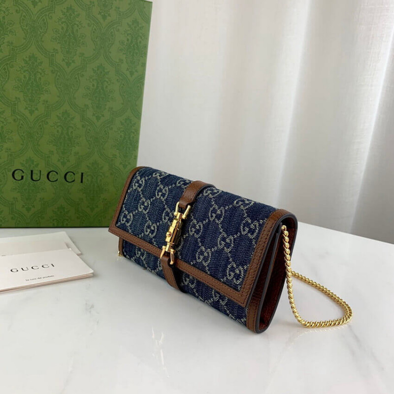 Gucci Jackie 1961 Billet de cadena 652681 en mezclilla azul-4
