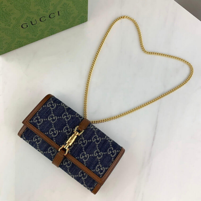 Gucci Jackie 1961 Billet de cadena 652681 en mezclilla azul-6