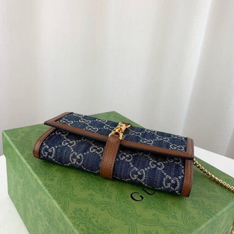 Gucci Jackie 1961 Billet de cadena 652681 en mezclilla azul-7