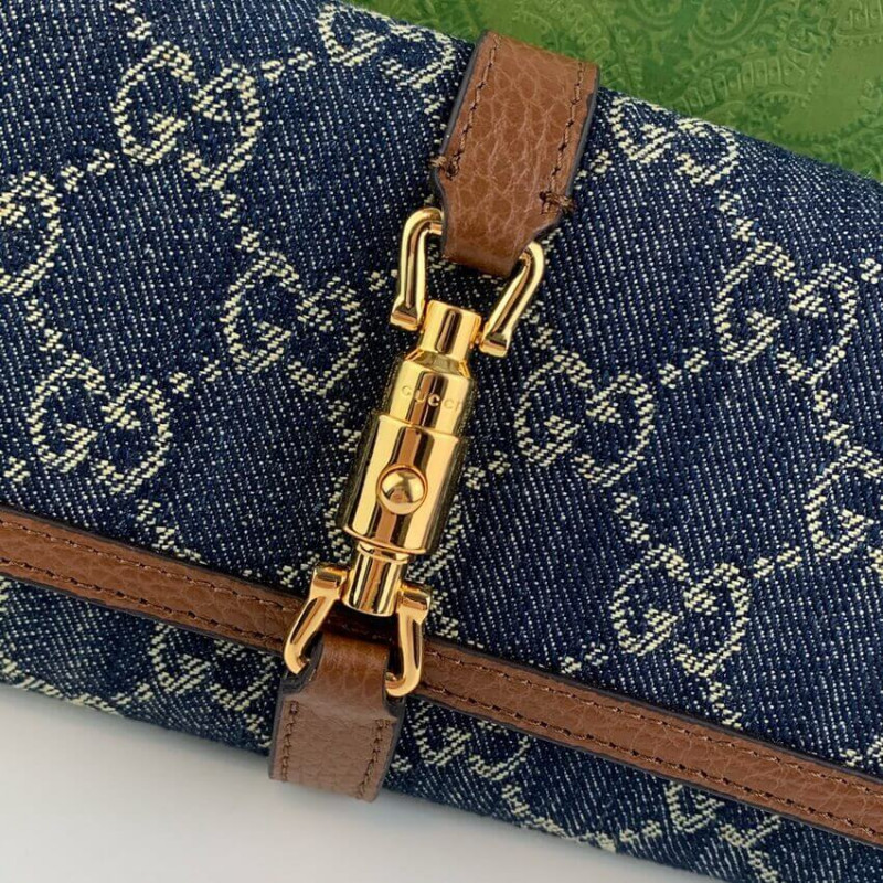 Gucci Jackie 1961 Billet de cadena 652681 en mezclilla azul-8