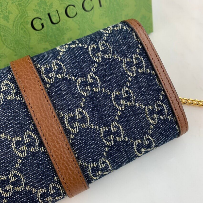 Gucci Jackie 1961 Billet de cadena 652681 en mezclilla azul-10
