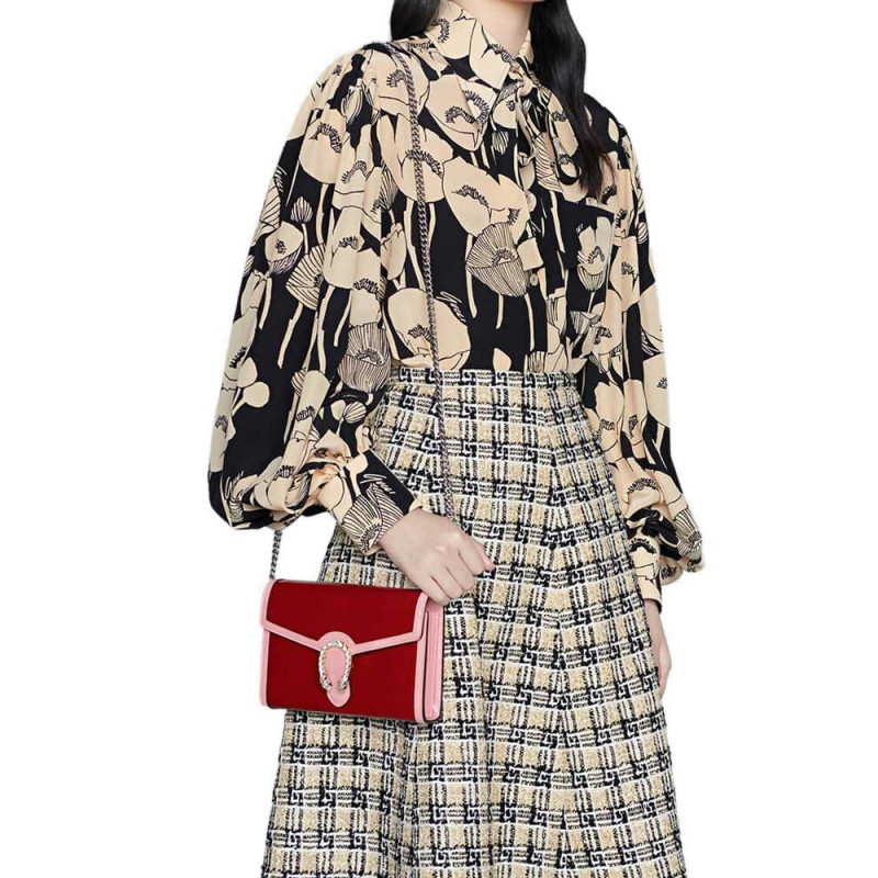 Gucci Dionysus mini cadena en cuero rojo y rosa 401231-1