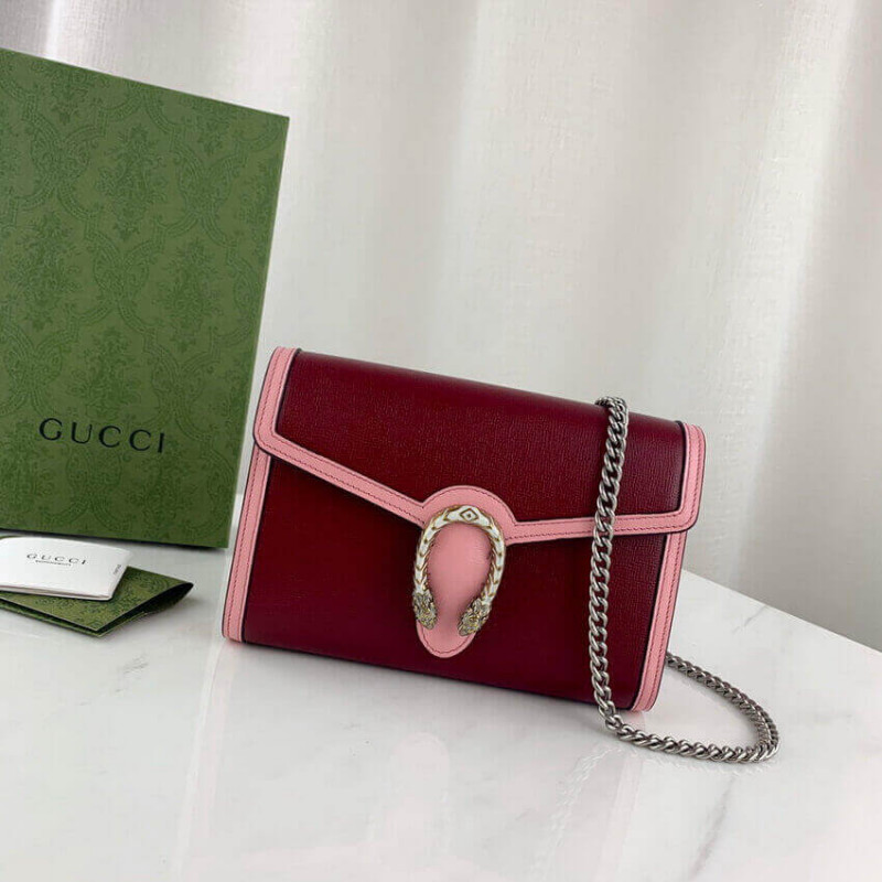 Gucci Dionysus mini cadena en cuero rojo y rosa 401231-2