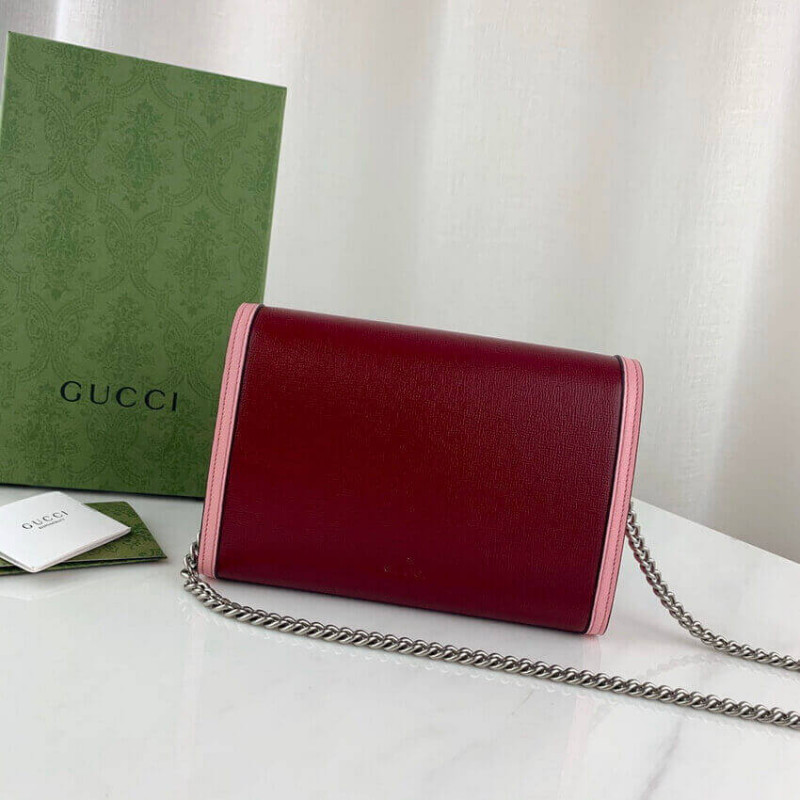 Gucci Dionysus mini cadena en cuero rojo y rosa 401231-3