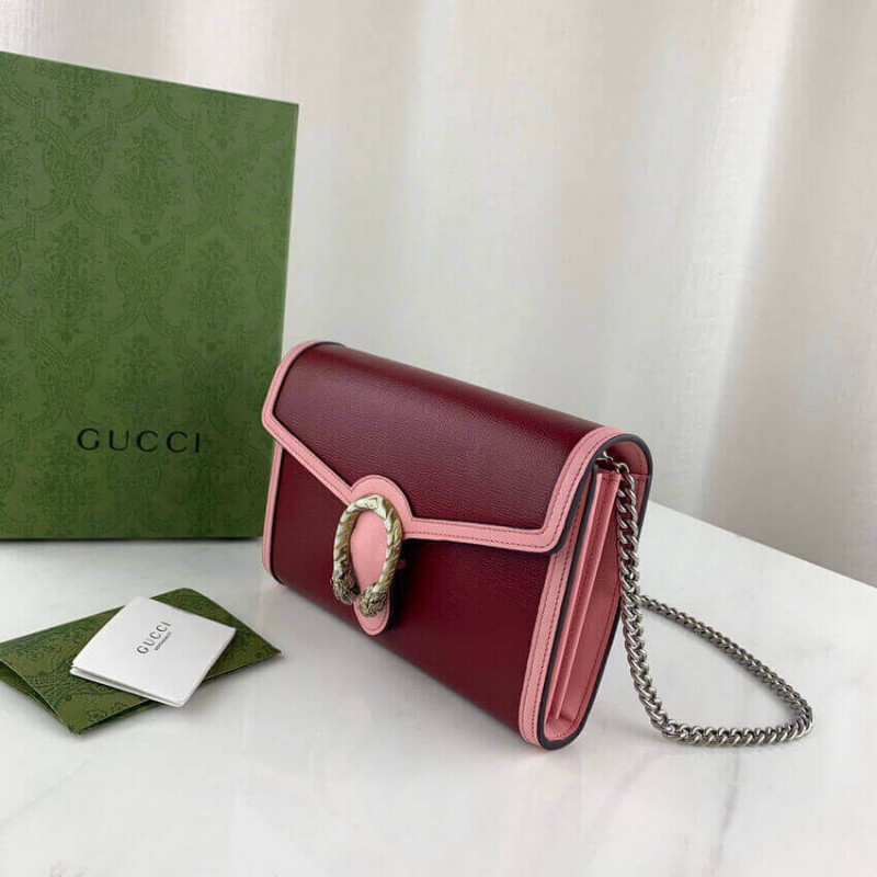 Gucci Dionysus mini cadena en cuero rojo y rosa 401231-4