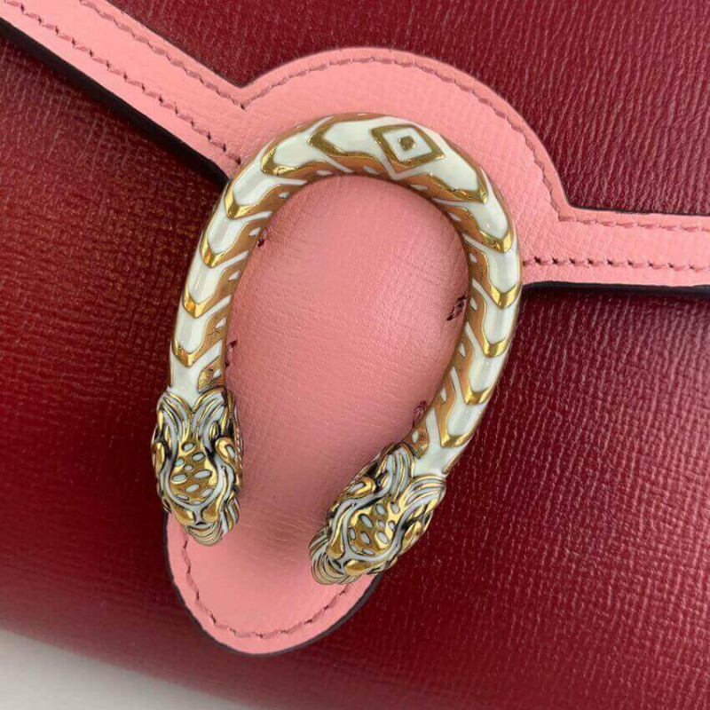 Gucci Dionysus mini cadena en cuero rojo y rosa 401231-5
