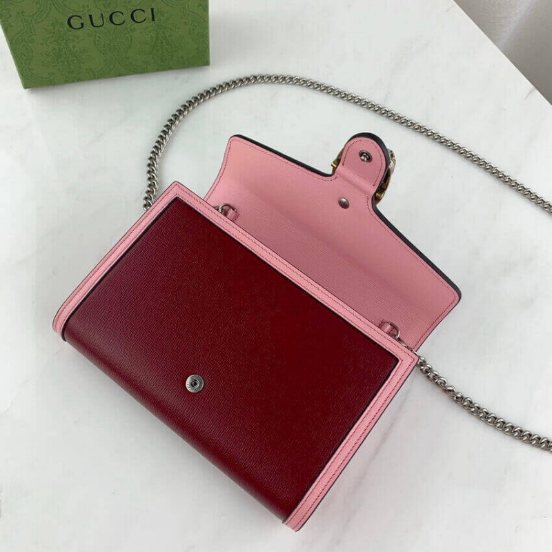 Gucci Dionysus mini cadena en cuero rojo y rosa 401231-6