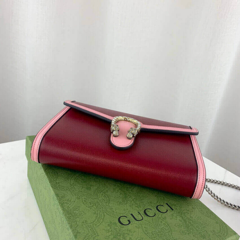 Gucci Dionysus mini cadena en cuero rojo y rosa 401231-7