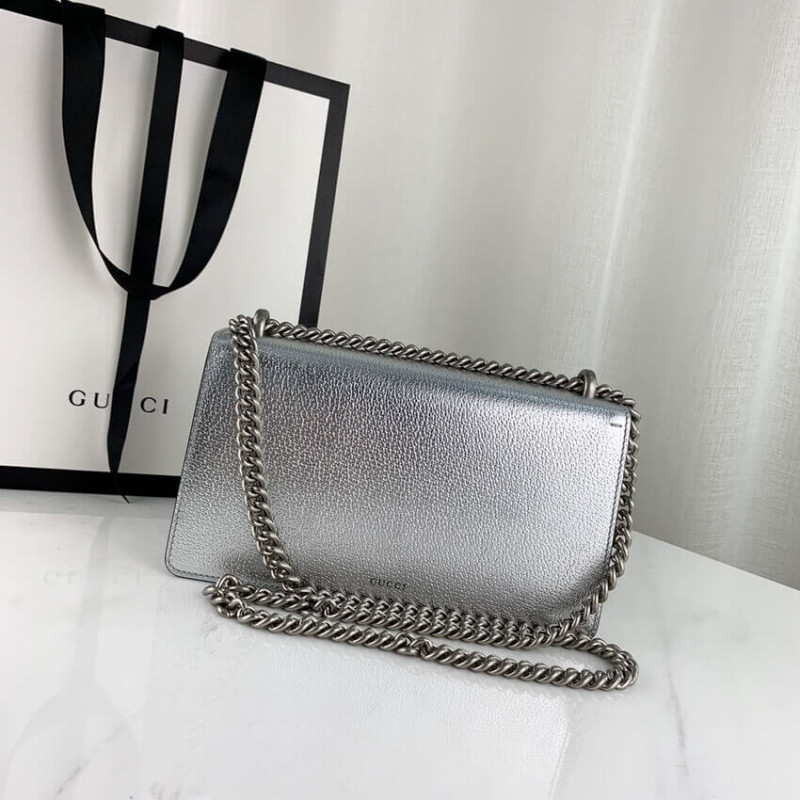 Gucci Dionysus Bolso de hombro pequeño en cuero cojo de plata 499623-4