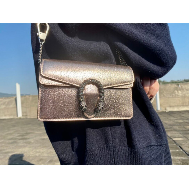Bolso de hombro pequeño de Gucci Dionysus en cuero cojo de oro rosa 499623-2
