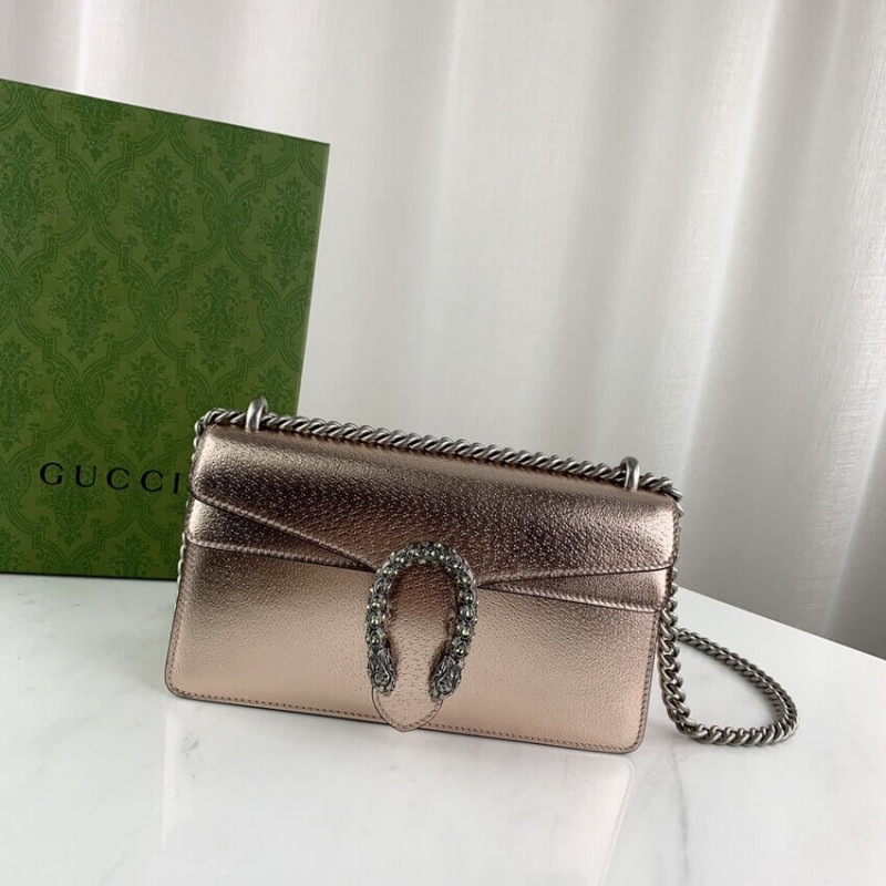 Bolso de hombro pequeño de Gucci Dionysus en cuero cojo de oro rosa 499623-7