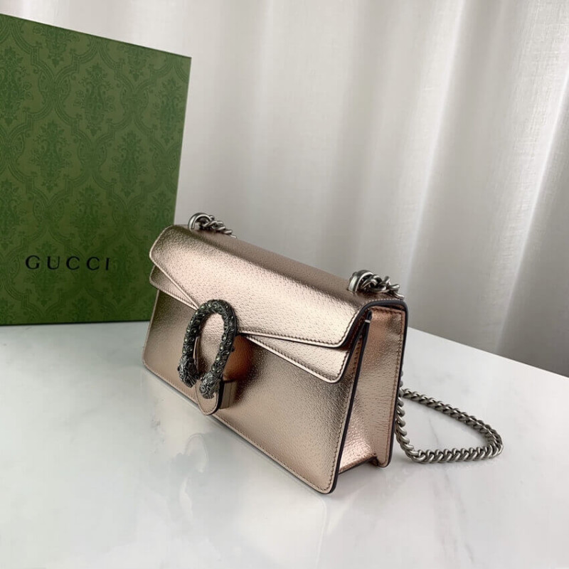Bolso de hombro pequeño de Gucci Dionysus en cuero cojo de oro rosa 499623-9