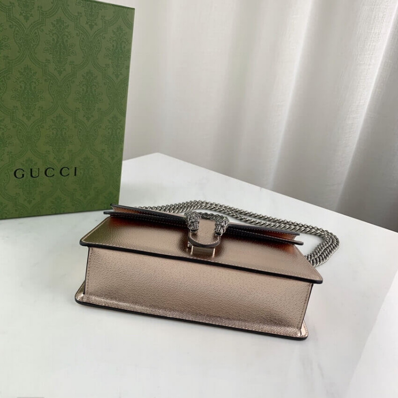 Bolso de hombro pequeño de Gucci Dionysus en cuero cojo de oro rosa 499623-10