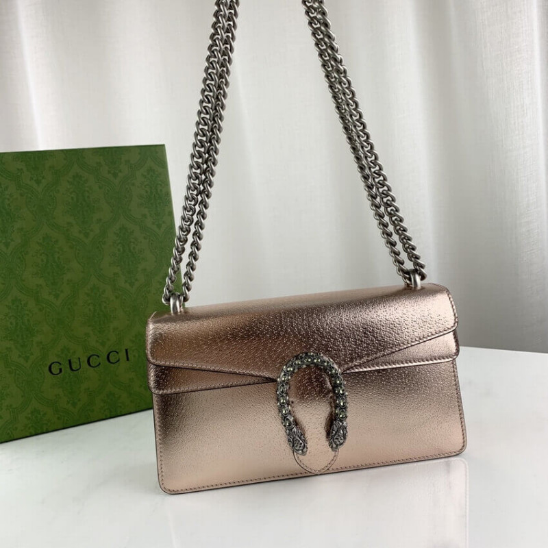 Bolso de hombro pequeño de Gucci Dionysus en cuero cojo de oro rosa 499623-13