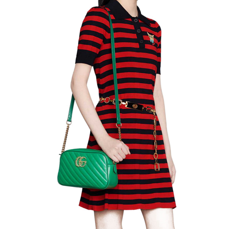 Gucci GG Marmont Bolso de hombro pequeño 447632 Cuero verde y esmeralda-1