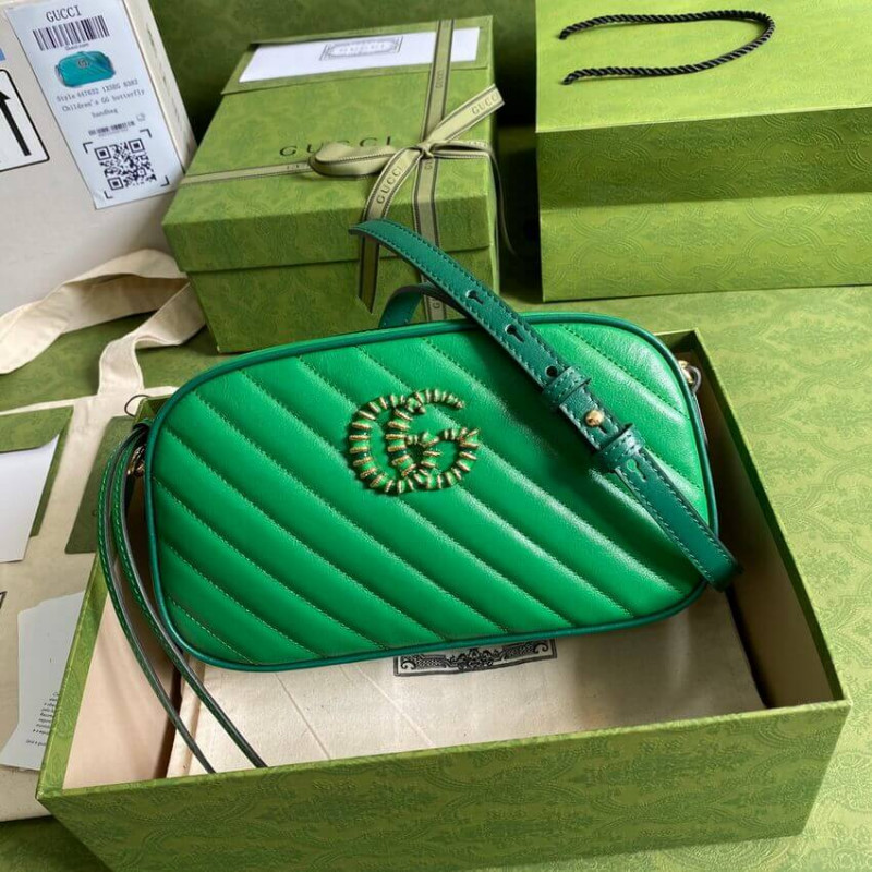 Gucci GG Marmont Bolso de hombro pequeño 447632 Cuero verde y esmeralda-2