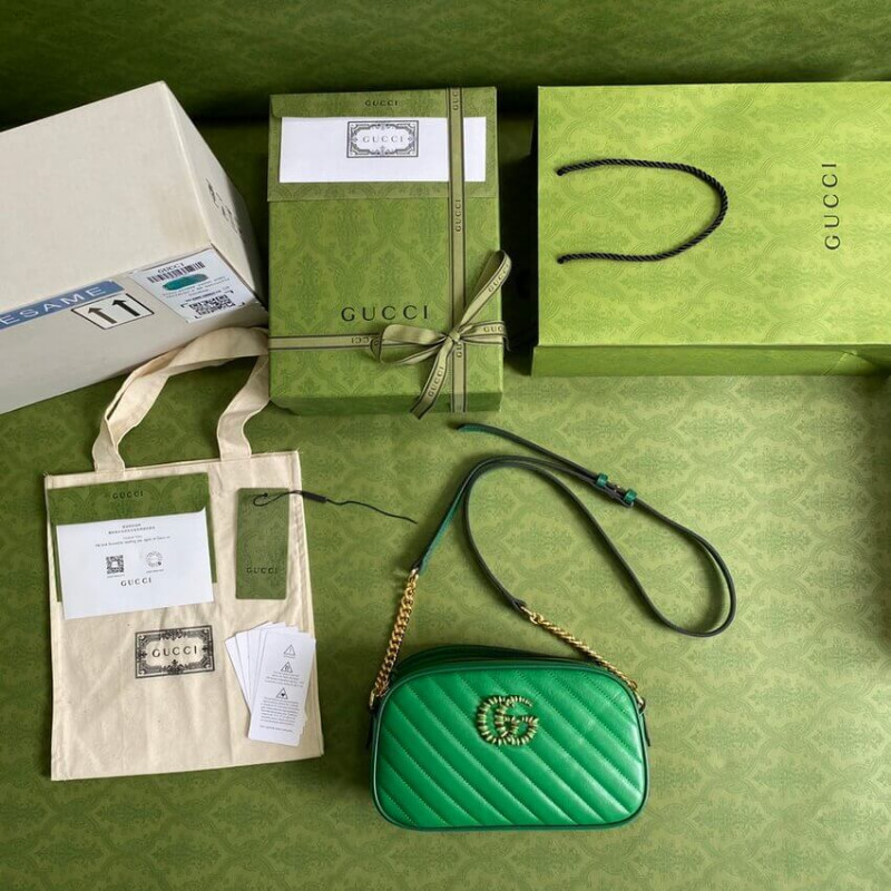 Gucci GG Marmont Bolso de hombro pequeño 447632 Cuero verde y esmeralda-10