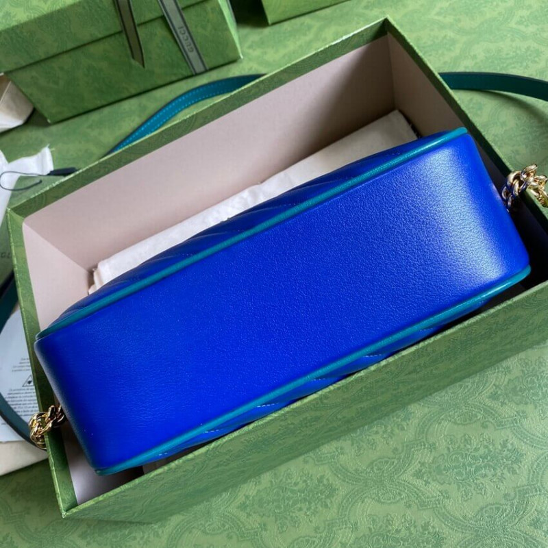 Gucci GG Marmont Bolso de hombro pequeño 447632 Cuero azul y esmeralda-3