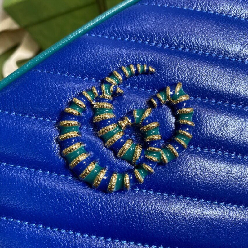 Gucci GG Marmont Bolso de hombro pequeño 447632 Cuero azul y esmeralda-4