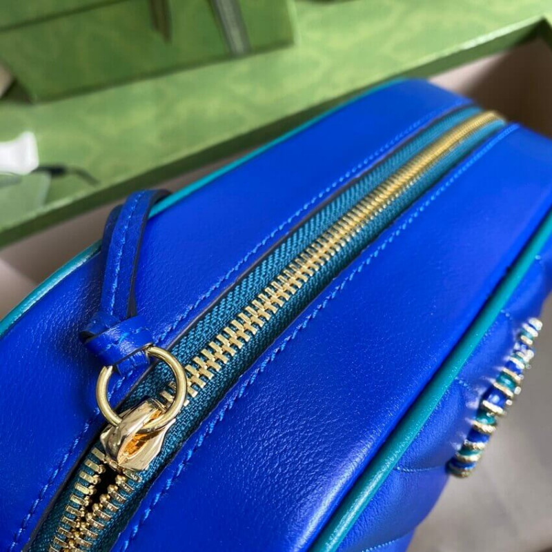 Gucci GG Marmont Bolso de hombro pequeño 447632 Cuero azul y esmeralda-5