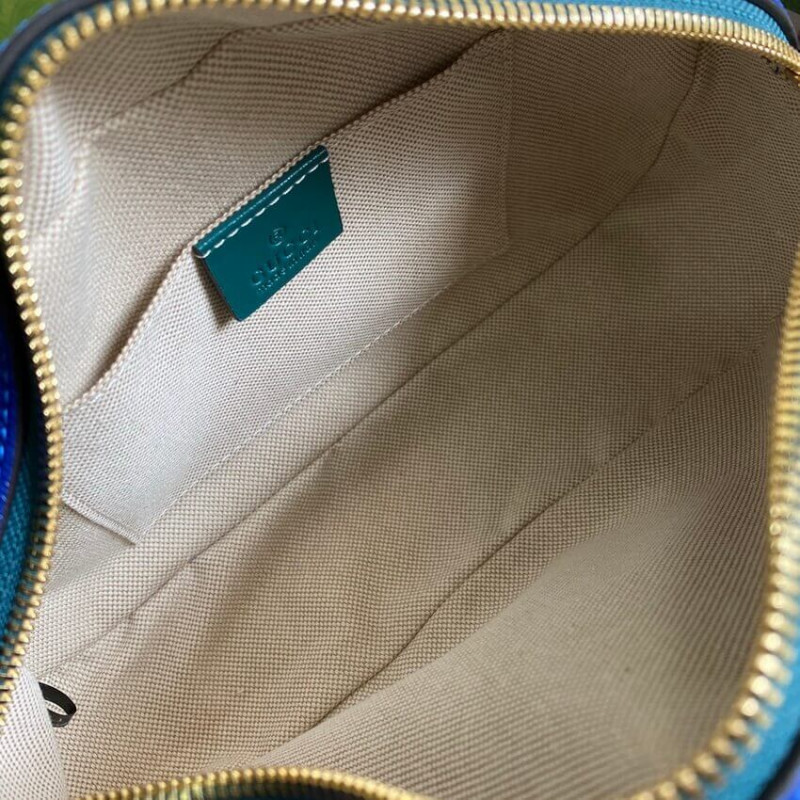 Gucci GG Marmont Bolso de hombro pequeño 447632 Cuero azul y esmeralda-6