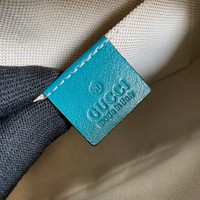 Gucci GG Marmont Bolso de hombro pequeño 447632 Cuero azul y esmeralda-8
