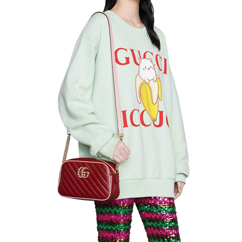 Gucci GG Marmont Bolso de hombro pequeño 447632 Rojo rojo y esmeralda-1