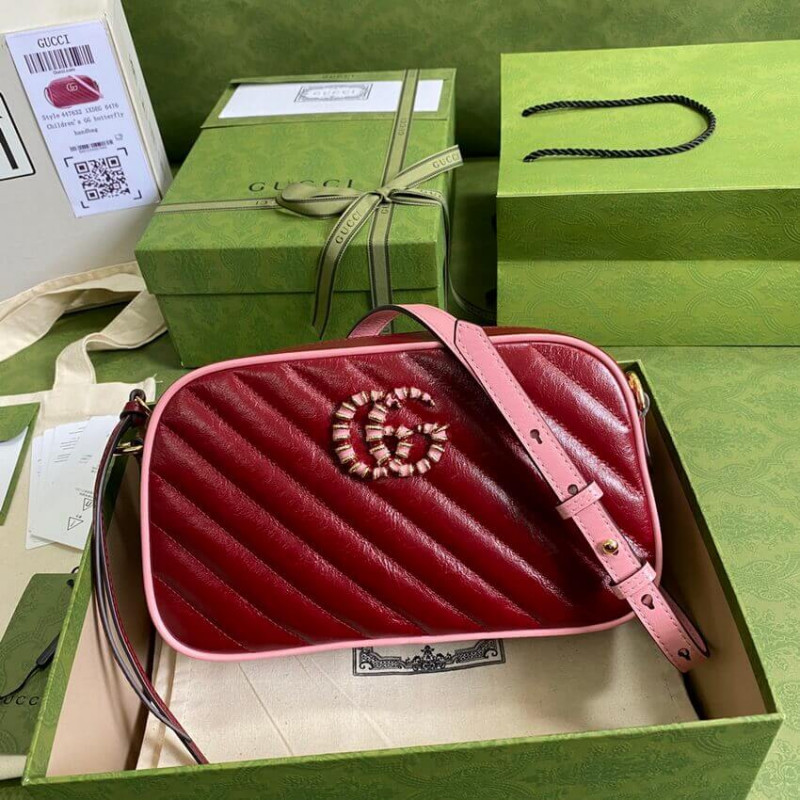 Gucci GG Marmont Bolso de hombro pequeño 447632 Rojo rojo y esmeralda-2