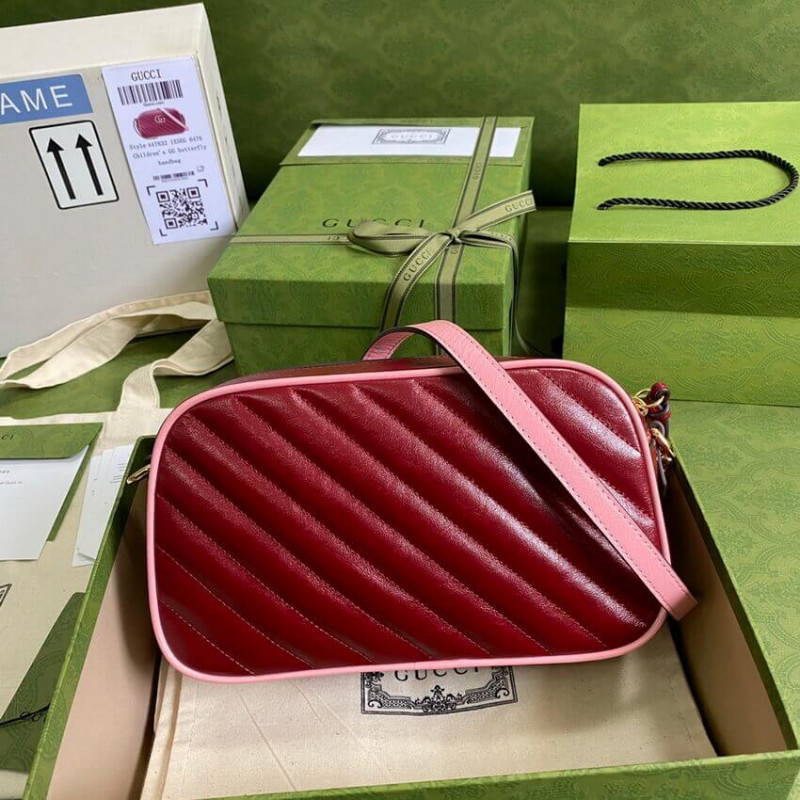 Gucci GG Marmont Bolso de hombro pequeño 447632 Rojo rojo y esmeralda-3