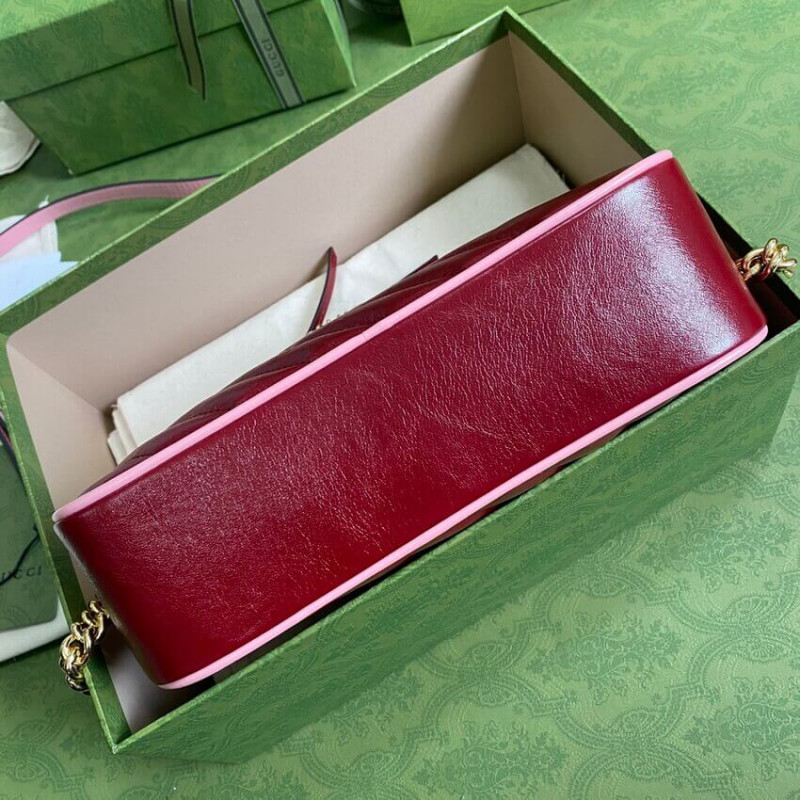 Gucci GG Marmont Bolso de hombro pequeño 447632 Rojo rojo y esmeralda-4
