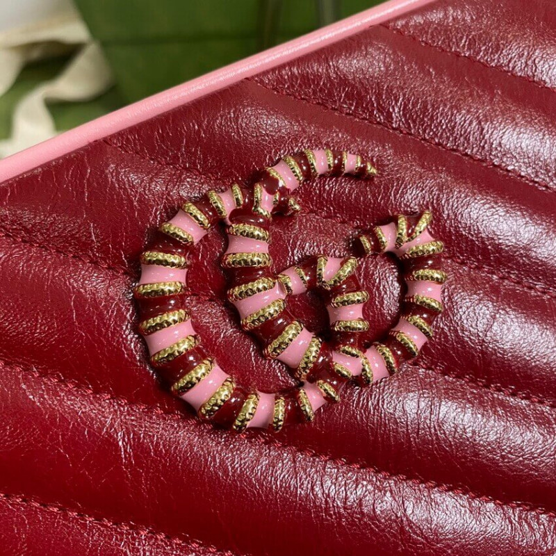 Gucci GG Marmont Bolso de hombro pequeño 447632 Rojo rojo y esmeralda-5
