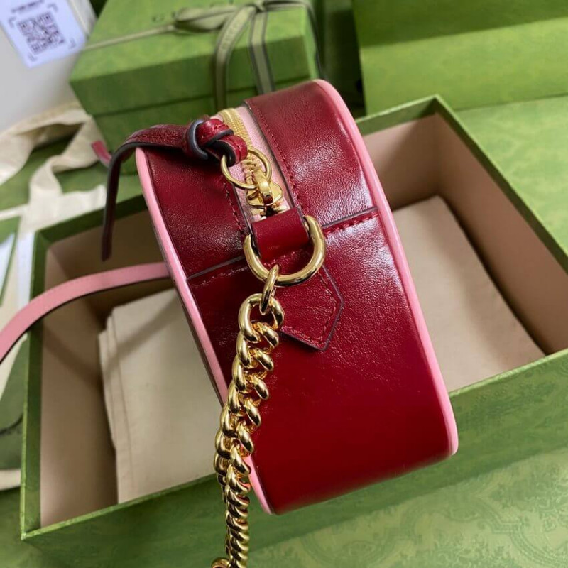 Gucci GG Marmont Bolso de hombro pequeño 447632 Rojo rojo y esmeralda-6
