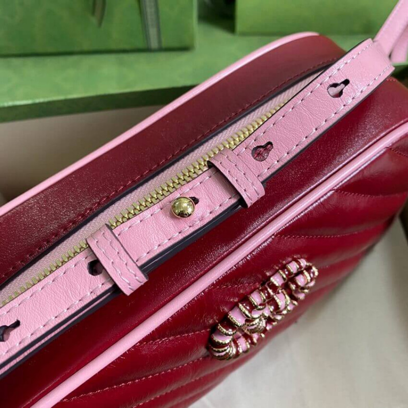 Gucci GG Marmont Bolso de hombro pequeño 447632 Rojo rojo y esmeralda-7