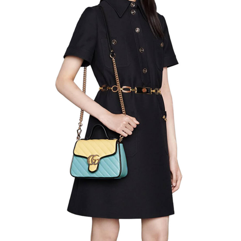 Gucci GG Marmont Mini Bolsa 583571 Mantequilla y cuero azul pastel-1