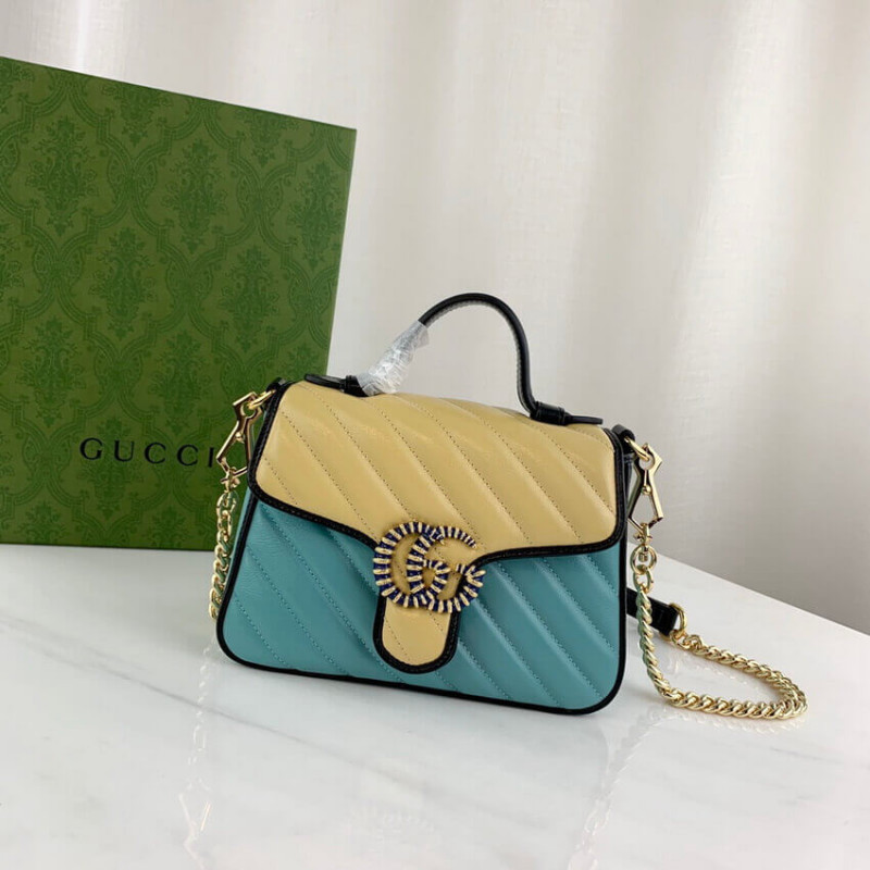 Gucci GG Marmont Mini Bolsa 583571 Mantequilla y cuero azul pastel-2