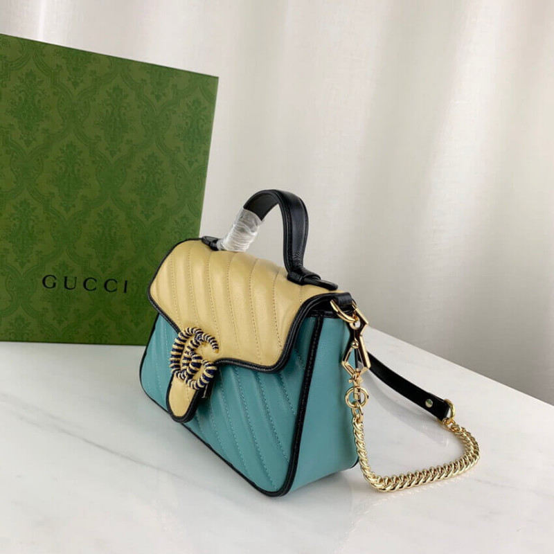 Gucci GG Marmont Mini Bolsa 583571 Mantequilla y cuero azul pastel-3