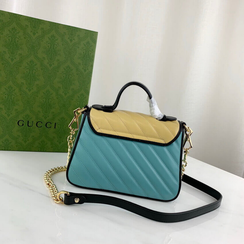 Gucci GG Marmont Mini Bolsa 583571 Mantequilla y cuero azul pastel-4