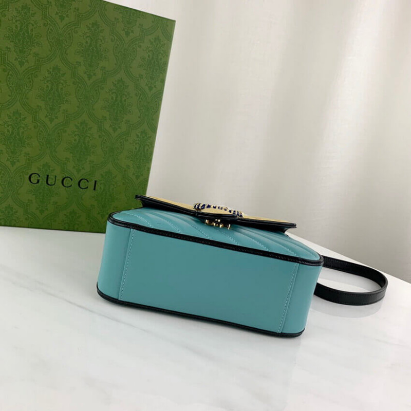 Gucci GG Marmont Mini Bolsa 583571 Mantequilla y cuero azul pastel-5