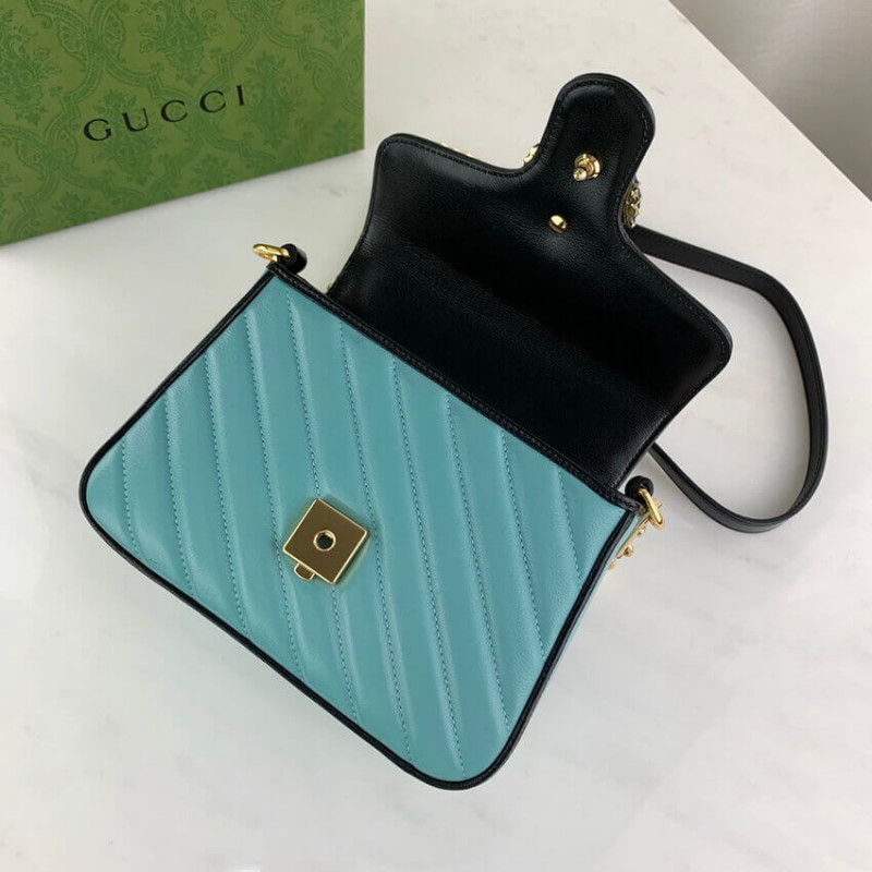 Gucci GG Marmont Mini Bolsa 583571 Mantequilla y cuero azul pastel-6