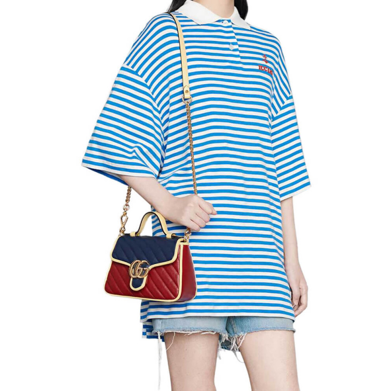 Gucci GG Marmont Mini Bolsa 583571 Cuero azul y rojo-1