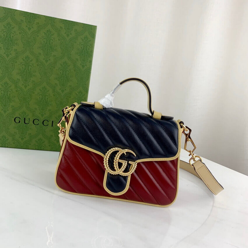 Gucci GG Marmont Mini Bolsa 583571 Cuero azul y rojo-2