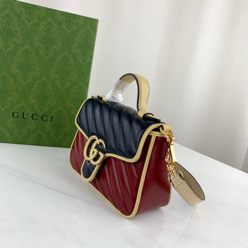 Gucci GG Marmont Mini Bolsa 583571 Cuero azul y rojo-3