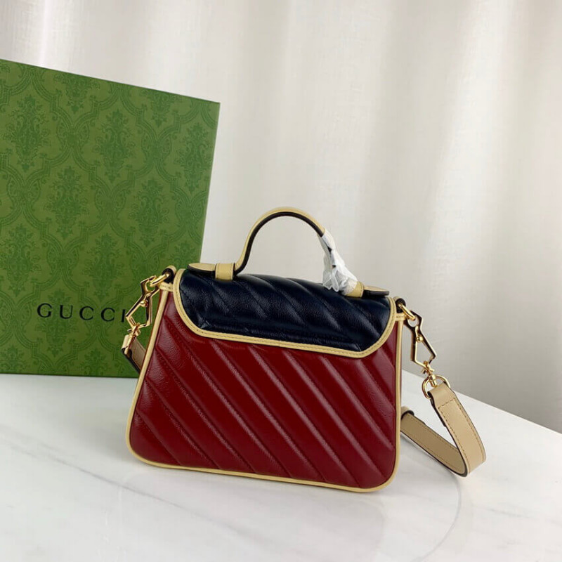 Gucci GG Marmont Mini Bolsa 583571 Cuero azul y rojo-4
