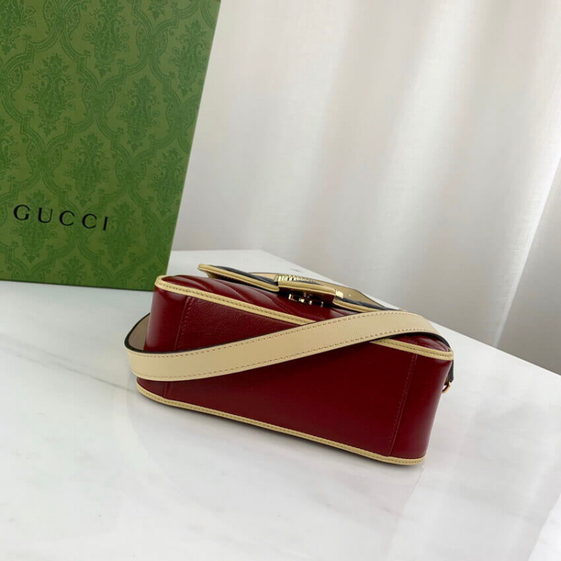 Gucci GG Marmont Mini Bolsa 583571 Cuero azul y rojo-5
