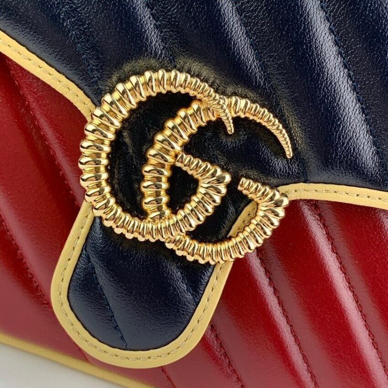 Gucci GG Marmont Mini Bolsa 583571 Cuero azul y rojo-6