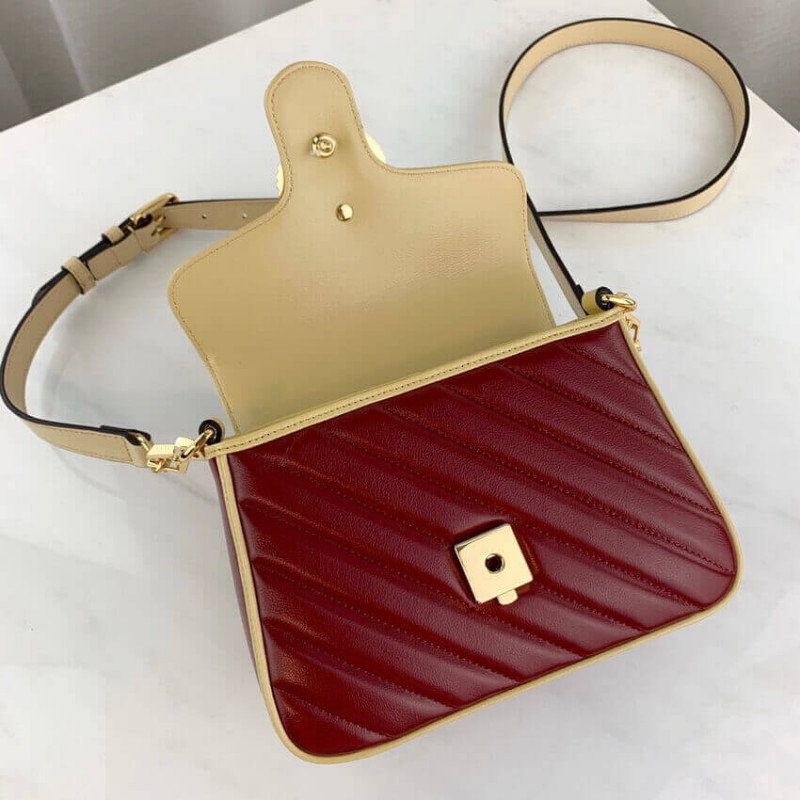 Gucci GG Marmont Mini Bolsa 583571 Cuero azul y rojo-8