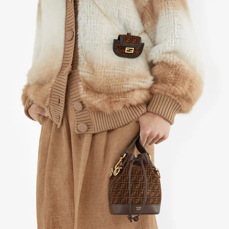 Fendi Mon Tresor Brown Leather Mini-Bolsa con FF Print 8BS010-1