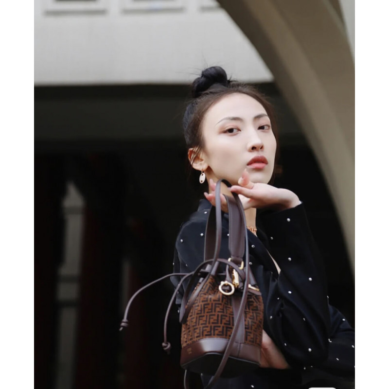 Fendi Mon Tresor Brown Leather Mini-Bolsa con FF Print 8BS010-6