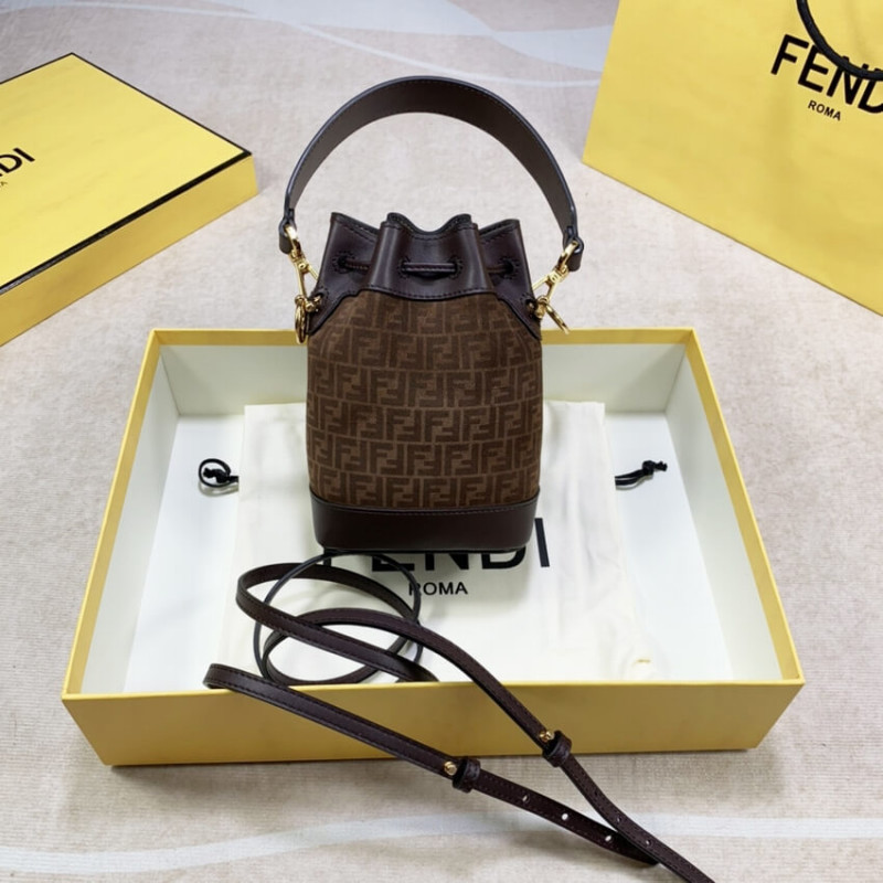 Fendi Mon Tresor Brown Leather Mini-Bolsa con FF Print 8BS010-9