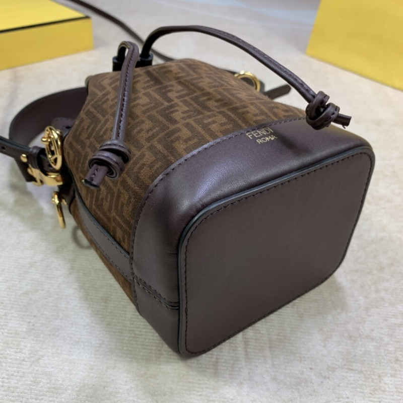 Fendi Mon Tresor Brown Leather Mini-Bolsa con FF Print 8BS010-12